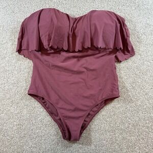 Kona Sol Ruffle One Piece Swimsuit Strapless Mauve Swimwear L